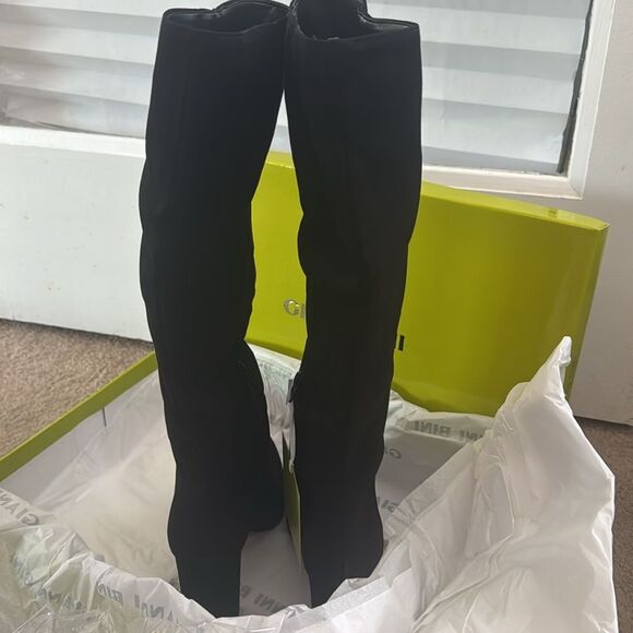 Gianni Bini Kellbie Black Suede Tall Block Heel Boots Pointed Toe NIB - Picture 3 of 6